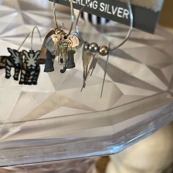 Sterling Silver 3D Elephant and Zebra Hoop Earrings - Picture 11 of 15